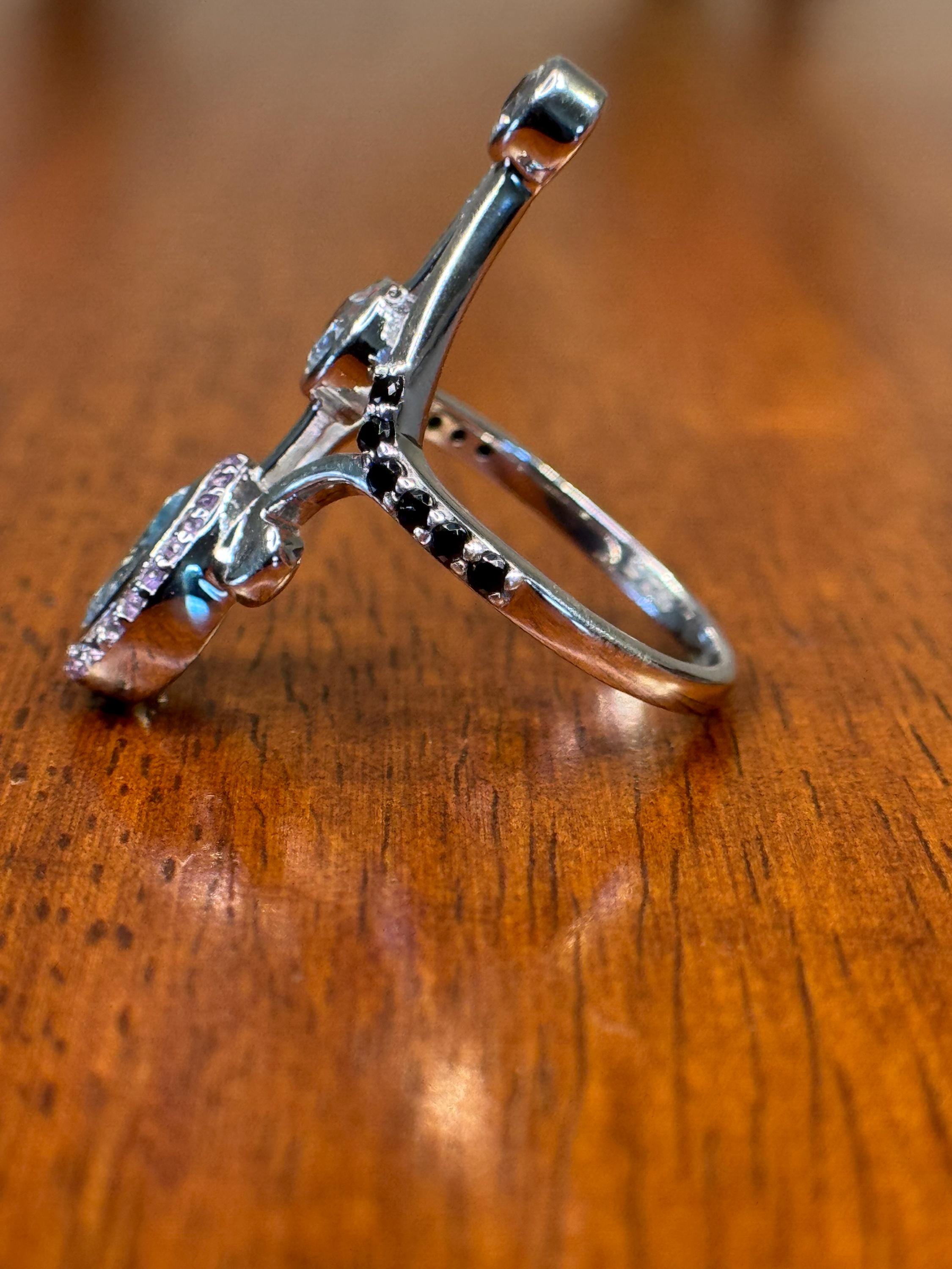 Aquamarine & Amethyst Ring – Egyptian-Inspired Jewelry