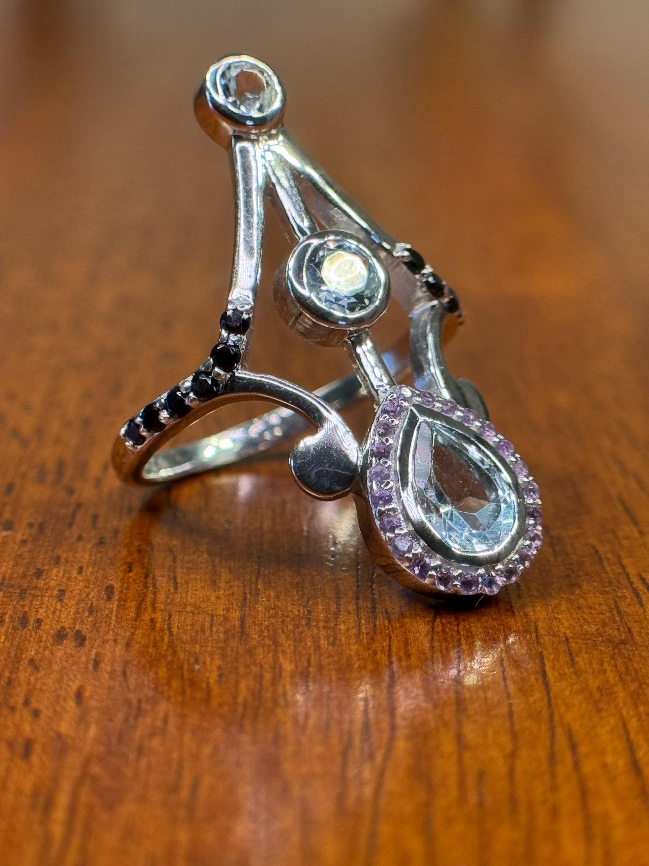 Aquamarine & Amethyst Ring – Egyptian-Inspired Jewelry