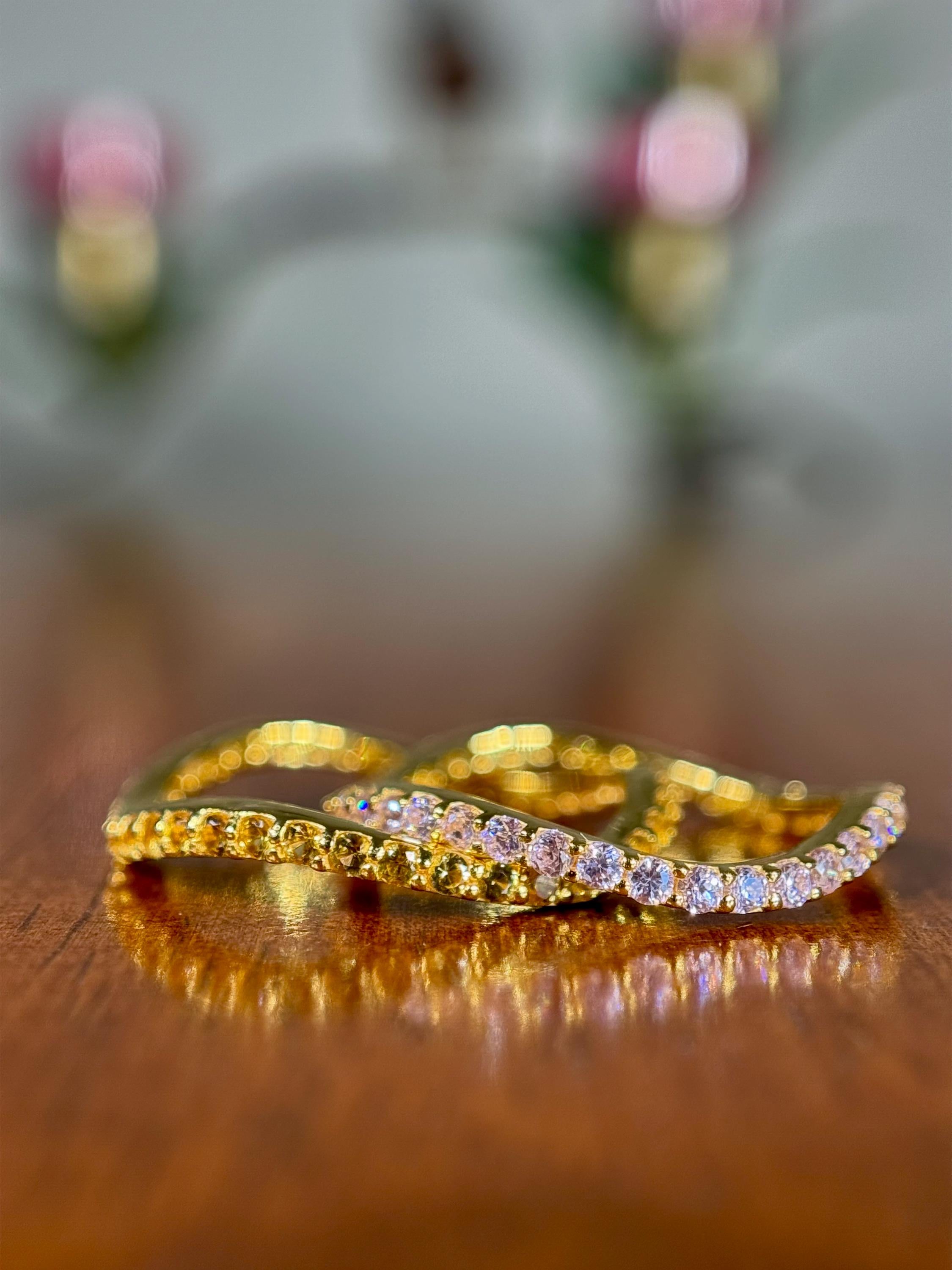 Pink Sapphire and Yellow Sapphire Stacking 14k Gold Vermeil Wave Ring