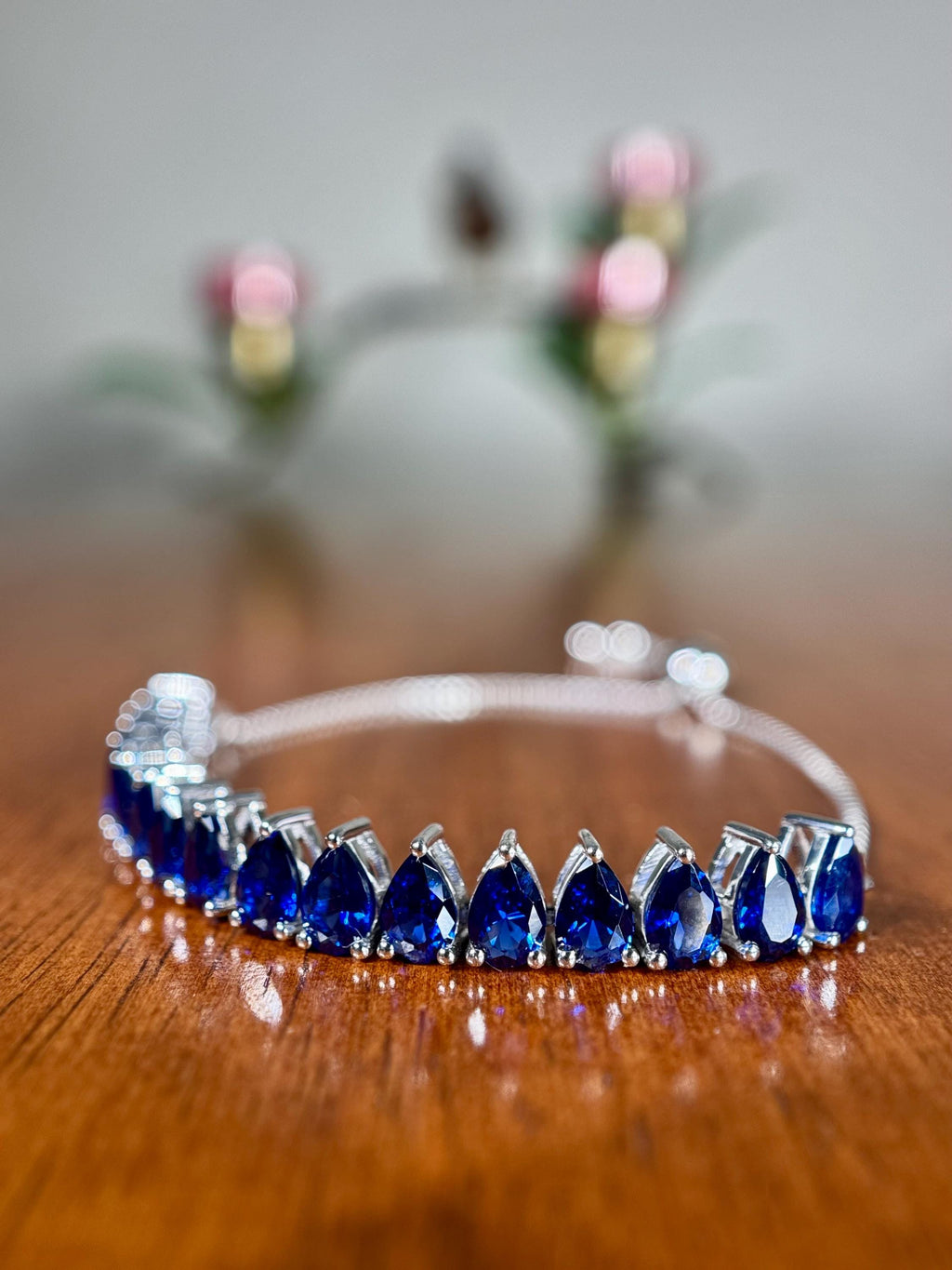 Sapphire Water Droplet Resizable Bolo Bracelet