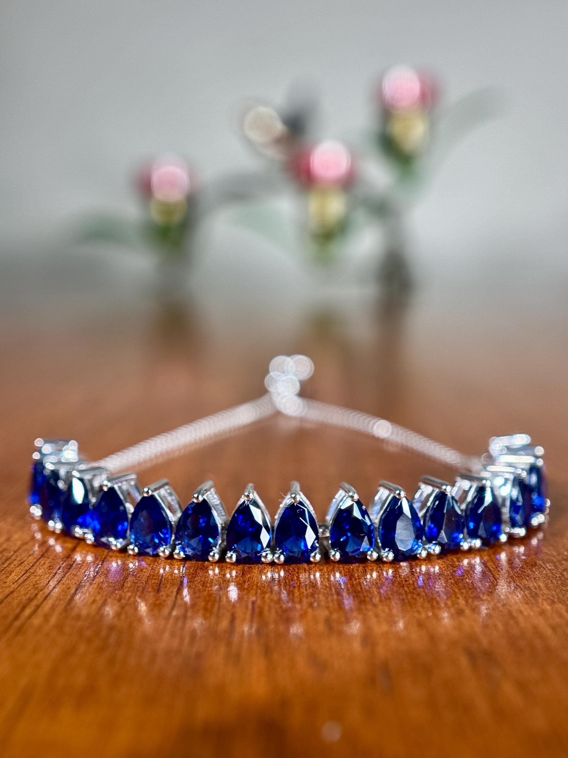 Sapphire Water Droplet Resizable Bolo Bracelet