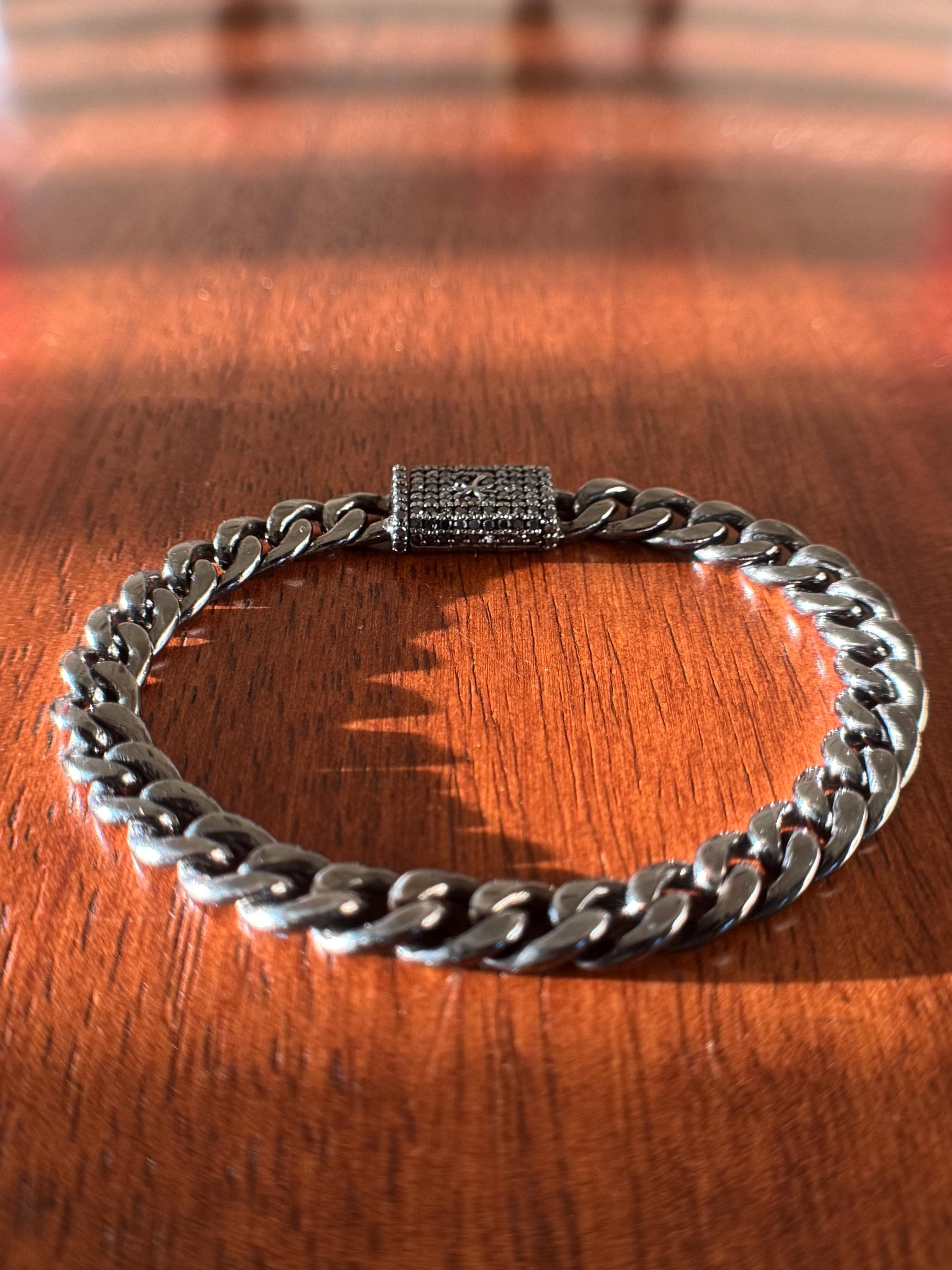 Black Diamond Cuban Chain Bracelet on Black Silver – 1.1ct Natural Diamonds