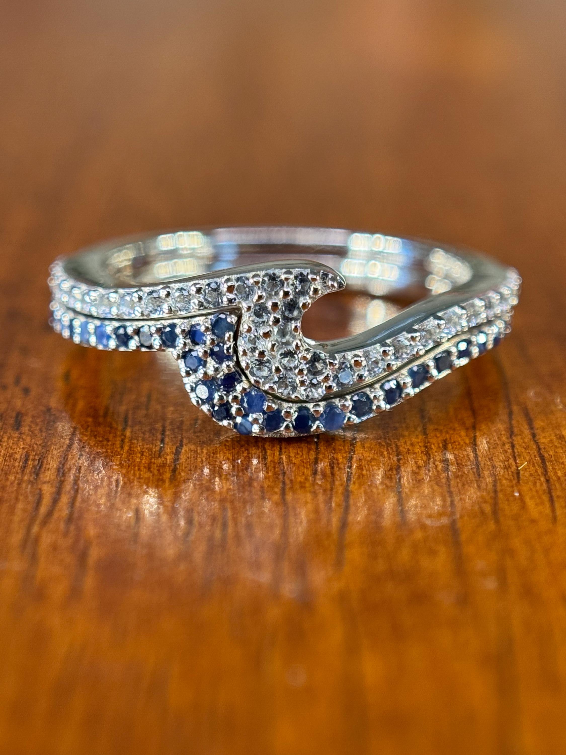 Sapphire & Aquamarine Wave Ring – Stacking Ocean-Inspired Jewelry