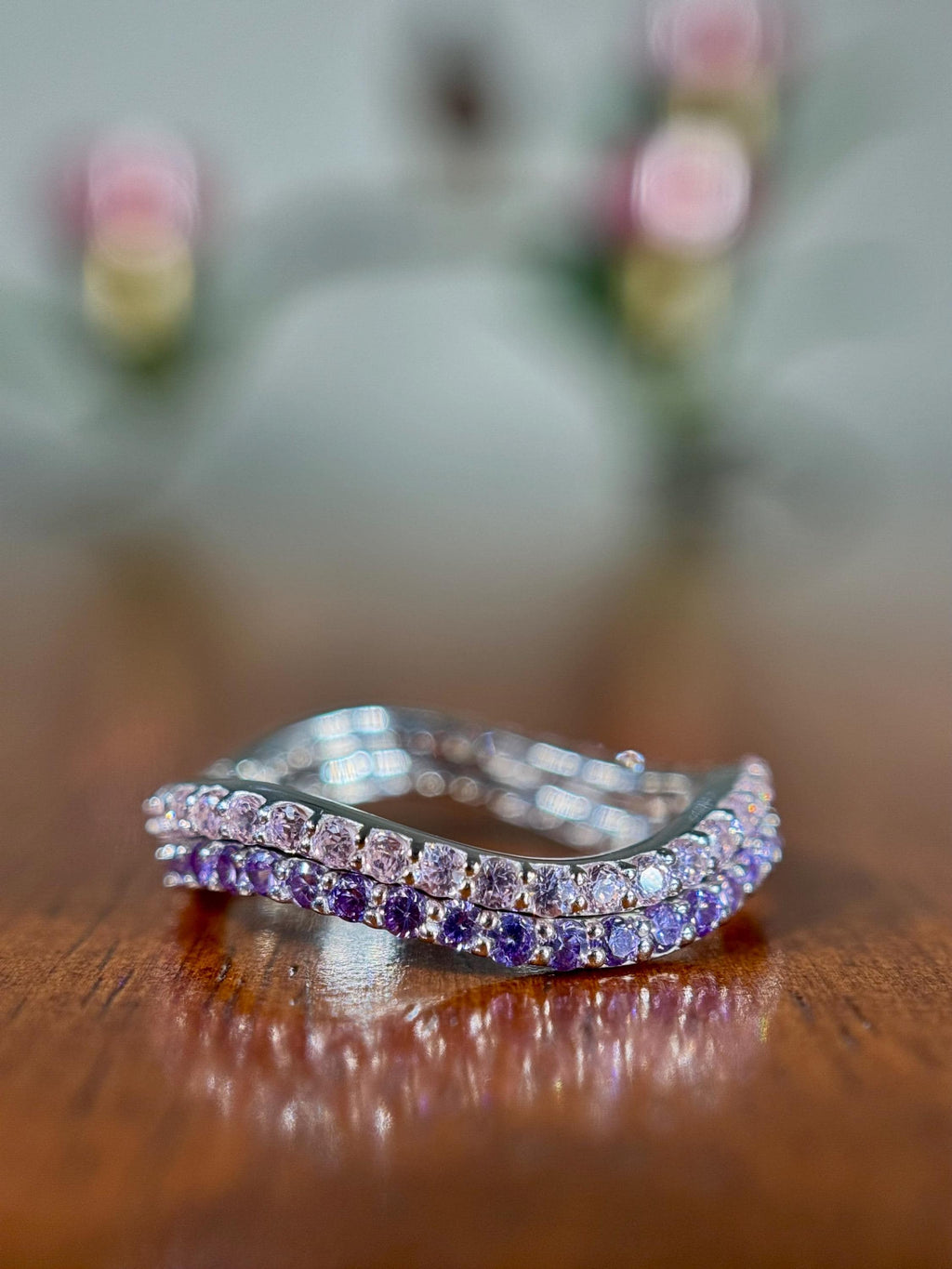 Pink Sapphire and Purple Sapphire Stacking Wave Ring