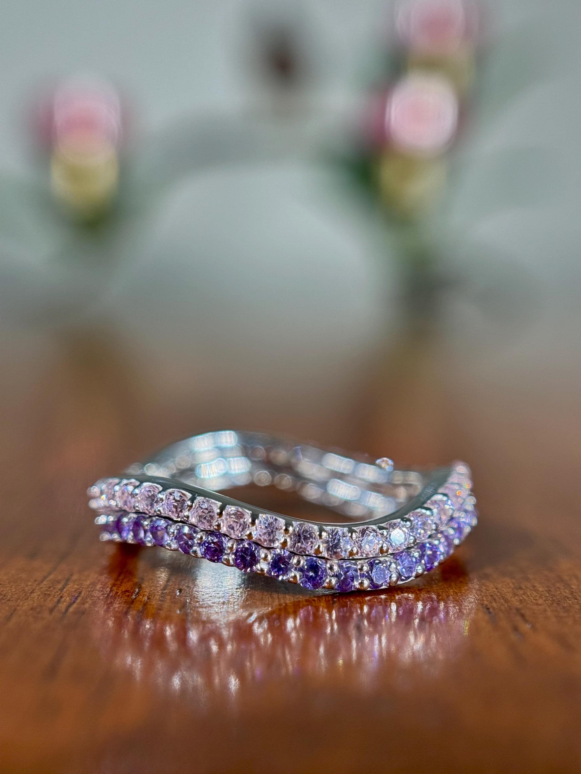 Pink Sapphire and Purple Sapphire Stacking Wave Ring