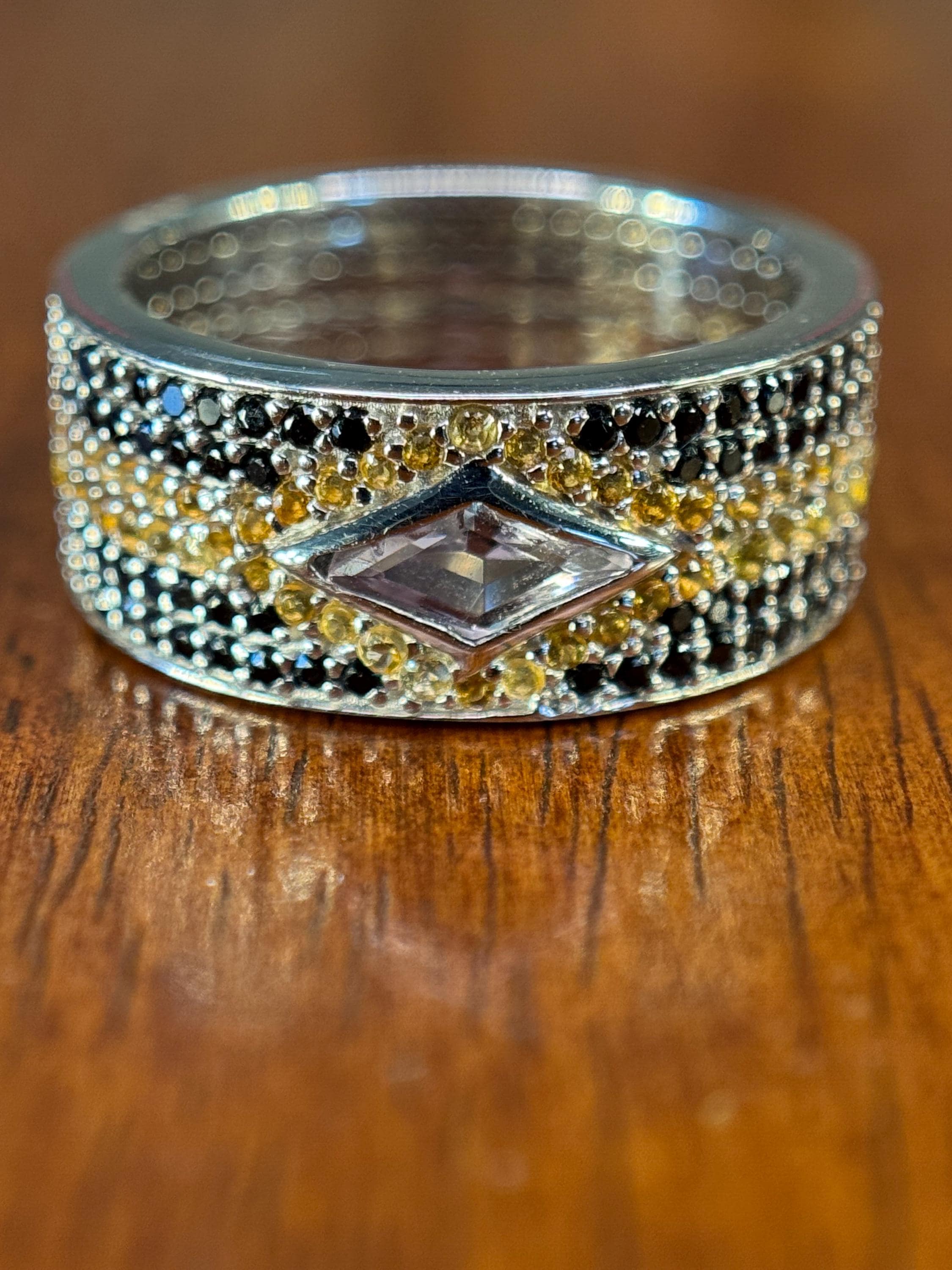 Black Diamond, Ametrine, & Citrine Ring – 2.1 cts of Natural Diamonds