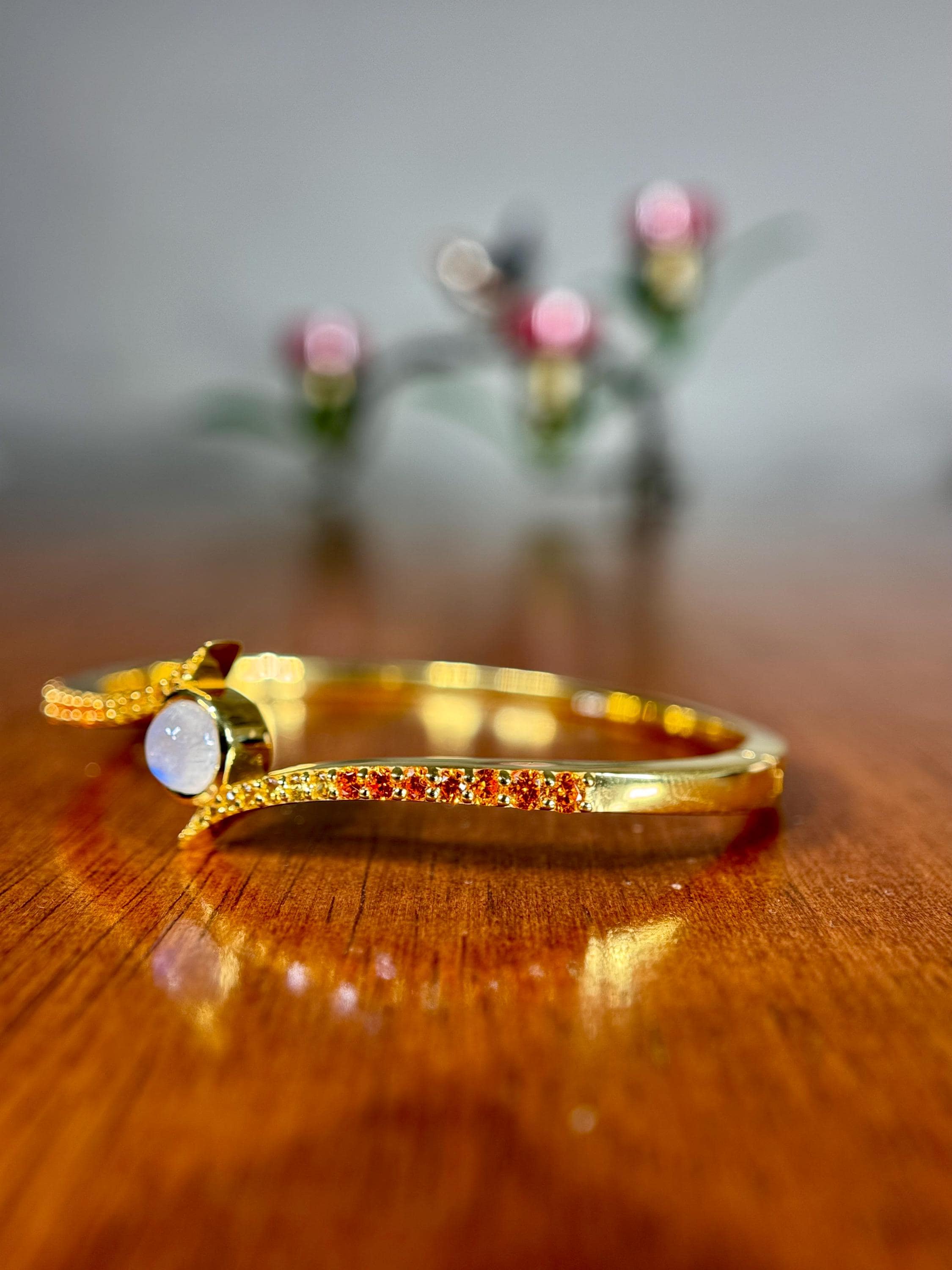 Sapphire and Moonstone 14k Gold Vermeil Bangle Bracelet