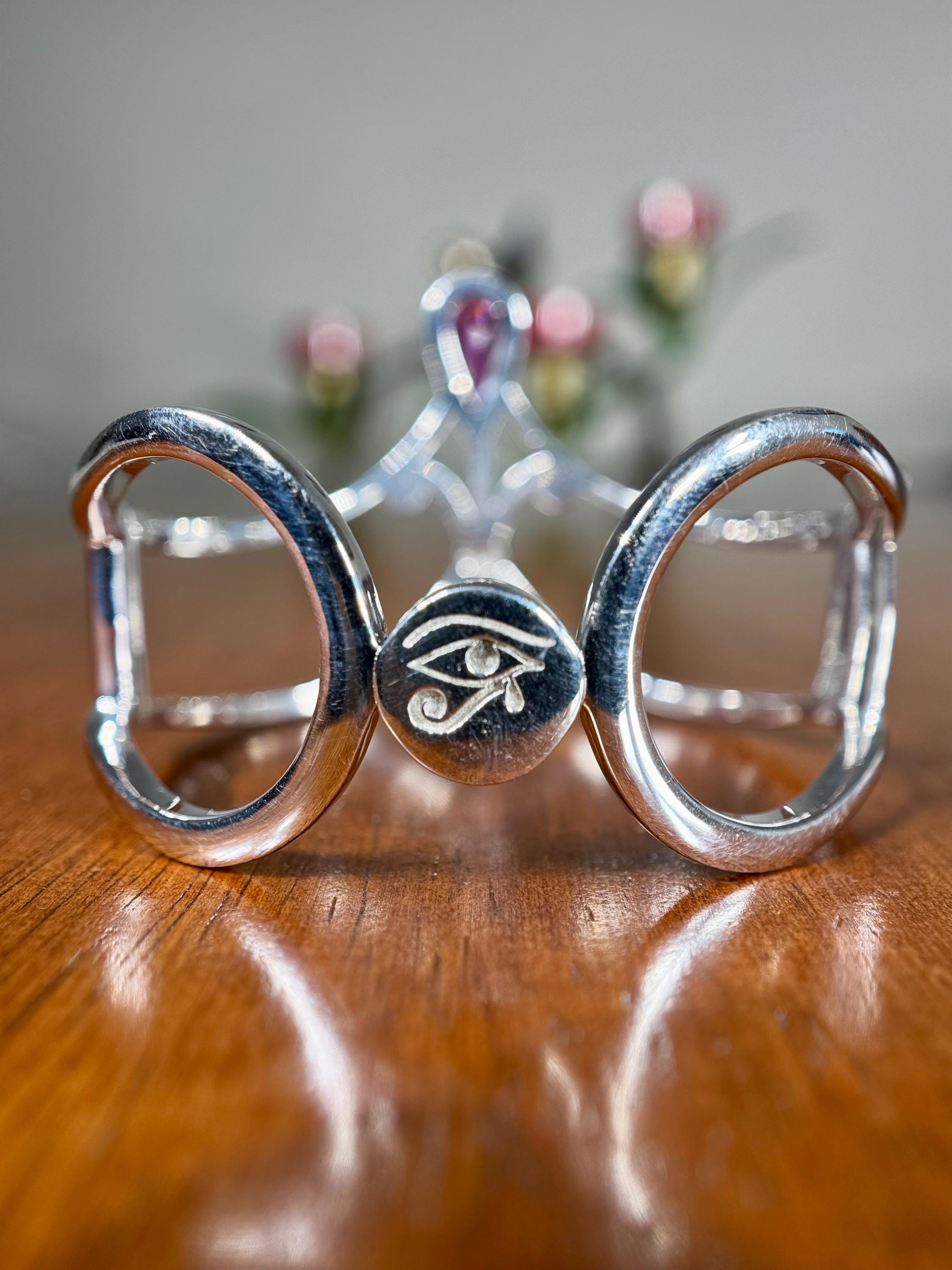 Pink Tourmaline and Aquamarine Egyptian Bangle Bracelet in Sterling Silver