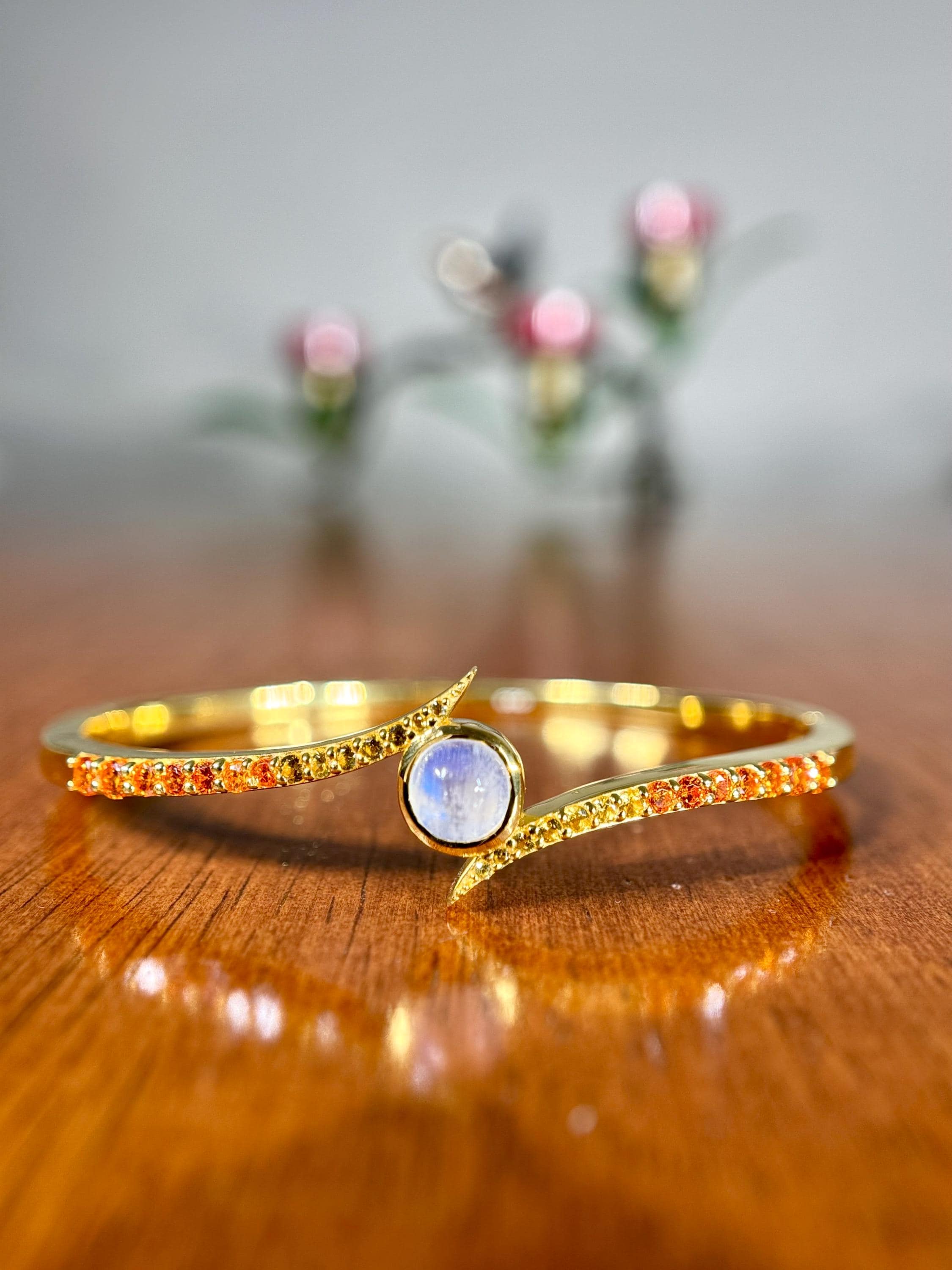 Sapphire and Moonstone 14k Gold Vermeil Bangle Bracelet