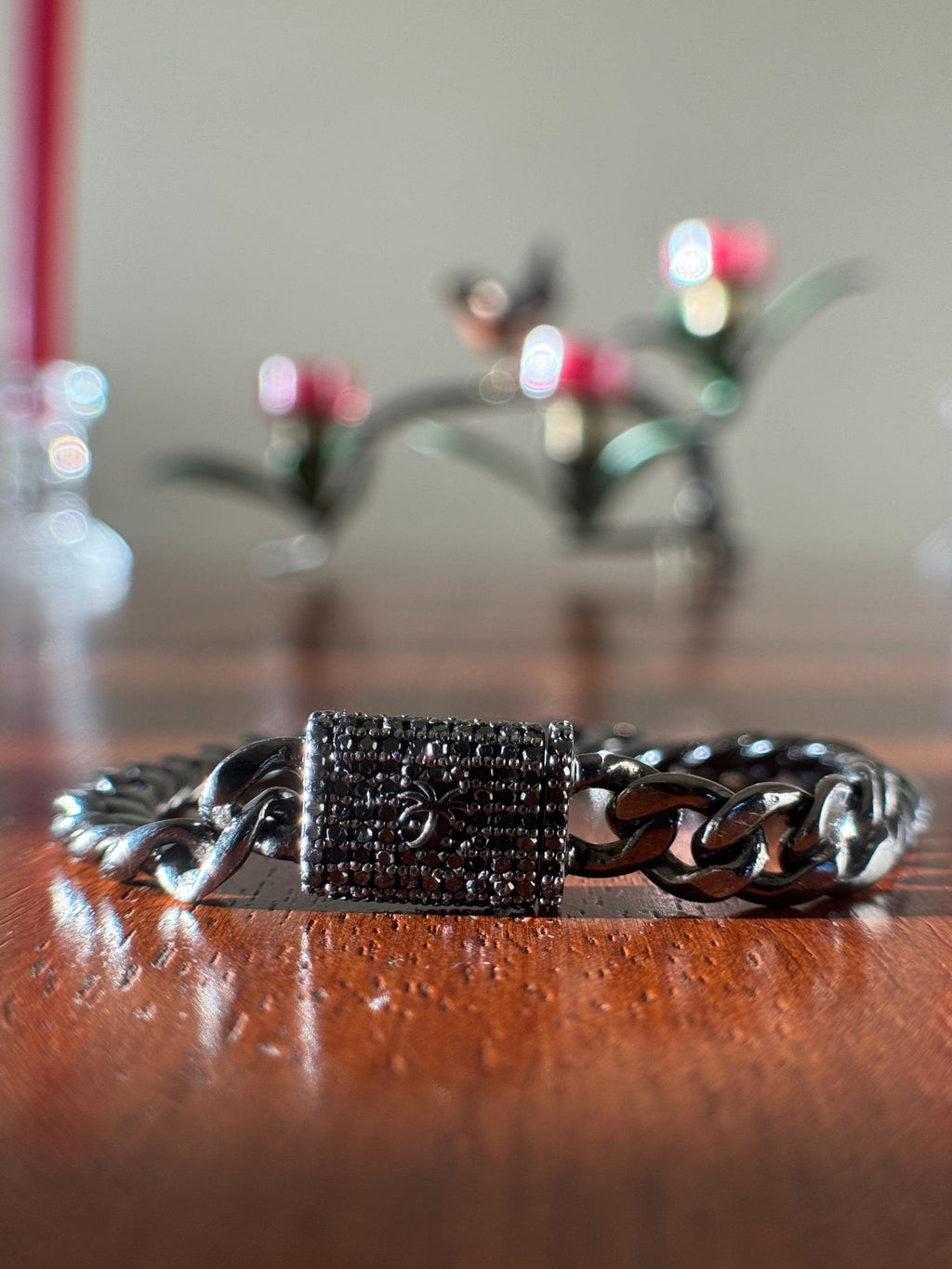 Black Diamond Cuban Chain Bracelet on Black Silver – 1.1ct Natural Diamonds