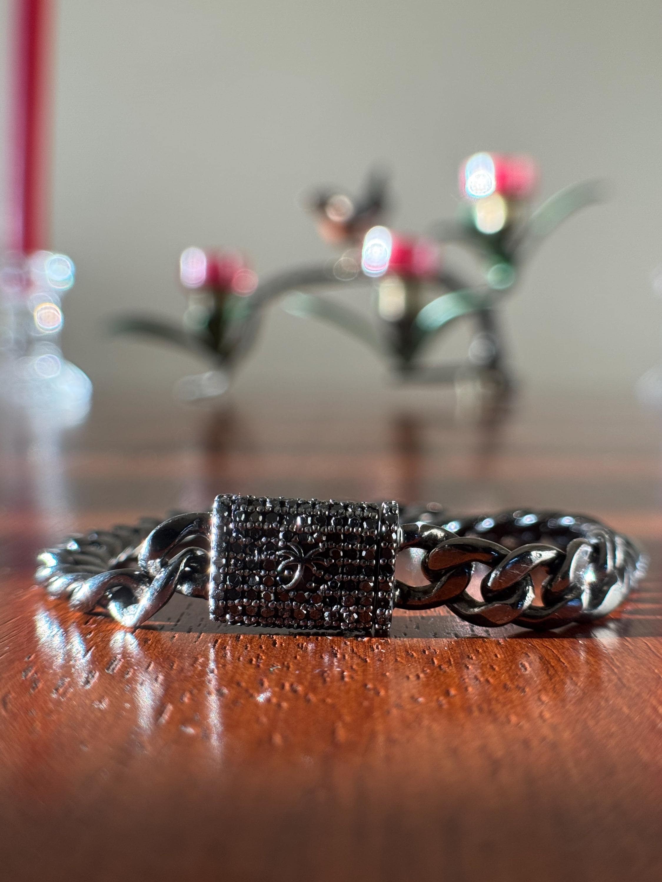 Black Diamond Cuban Chain Bracelet on Black Silver – 1.1ct Natural Diamonds