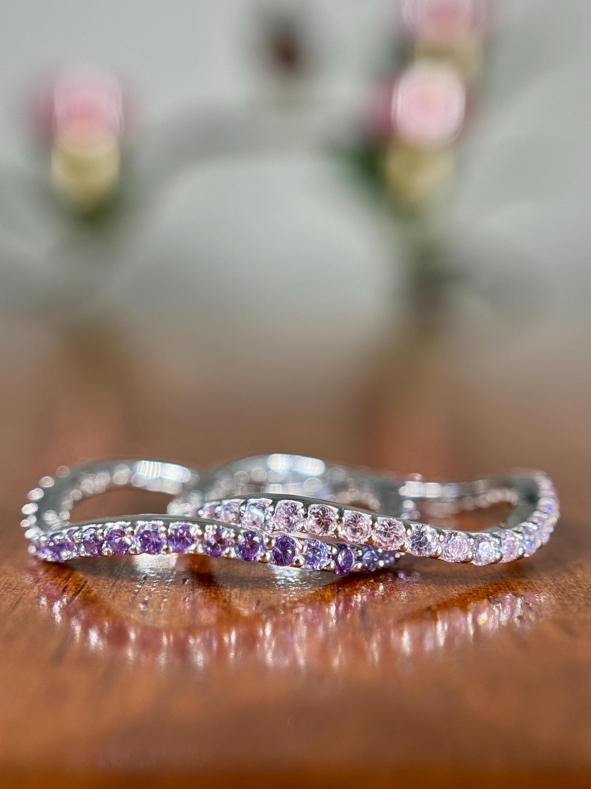 Pink Sapphire and Purple Sapphire Stacking Wave Ring