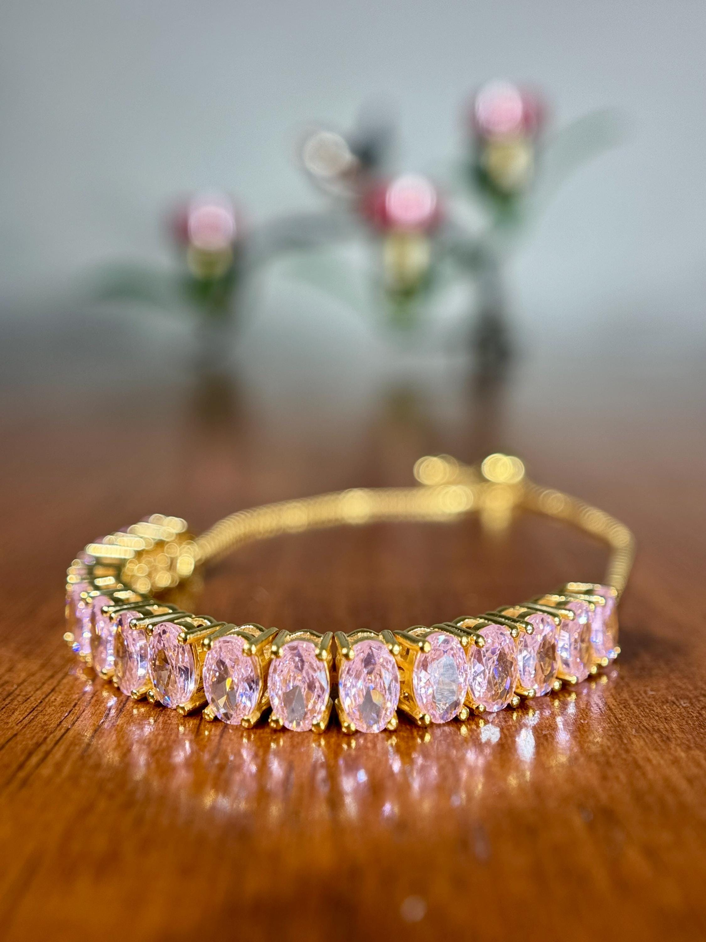 Pink Sapphire 14K Gold Vermeil Resizable Bolo Bracelet