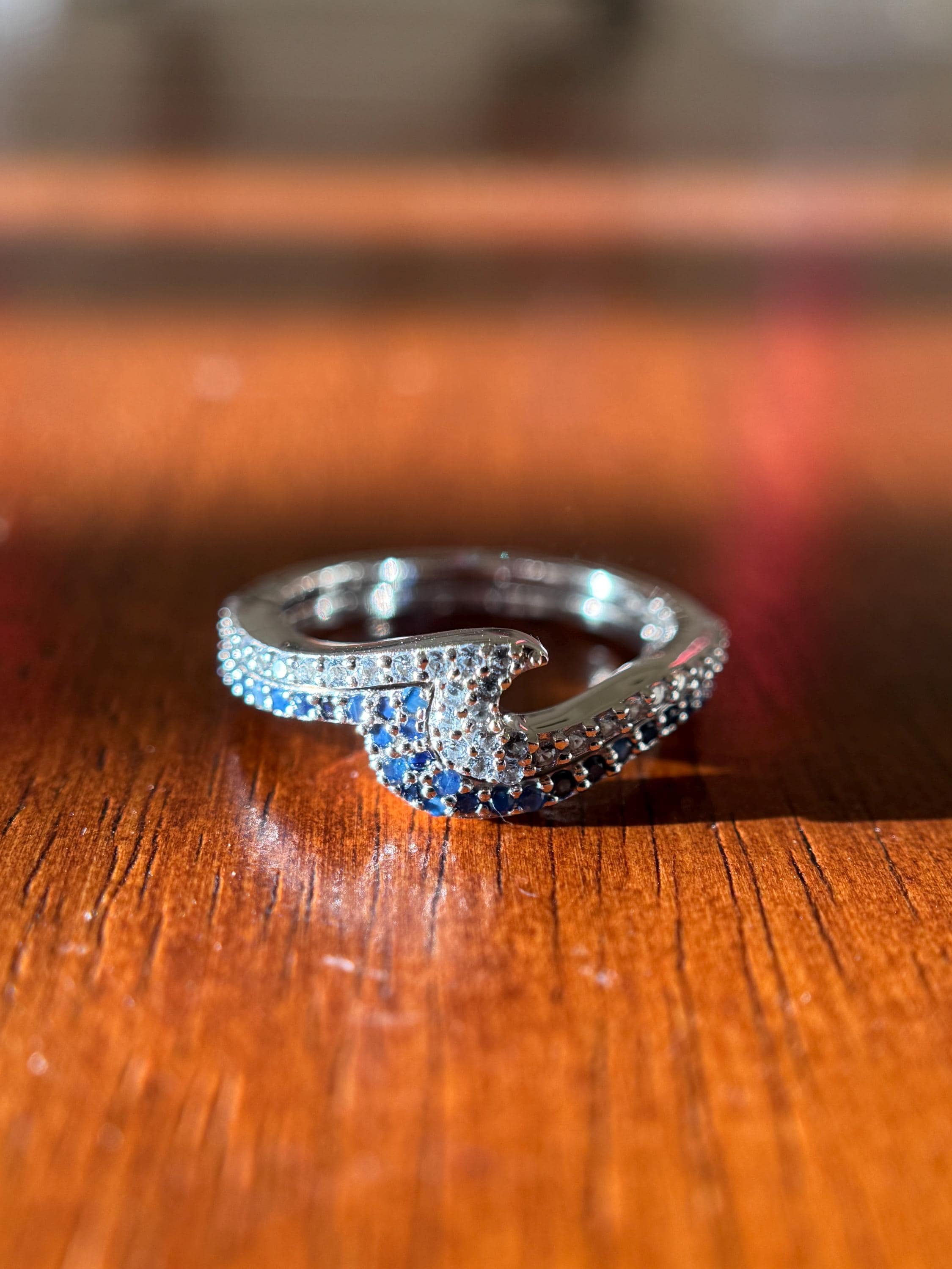 Sapphire & Aquamarine Wave Ring – Stacking Ocean-Inspired Jewelry