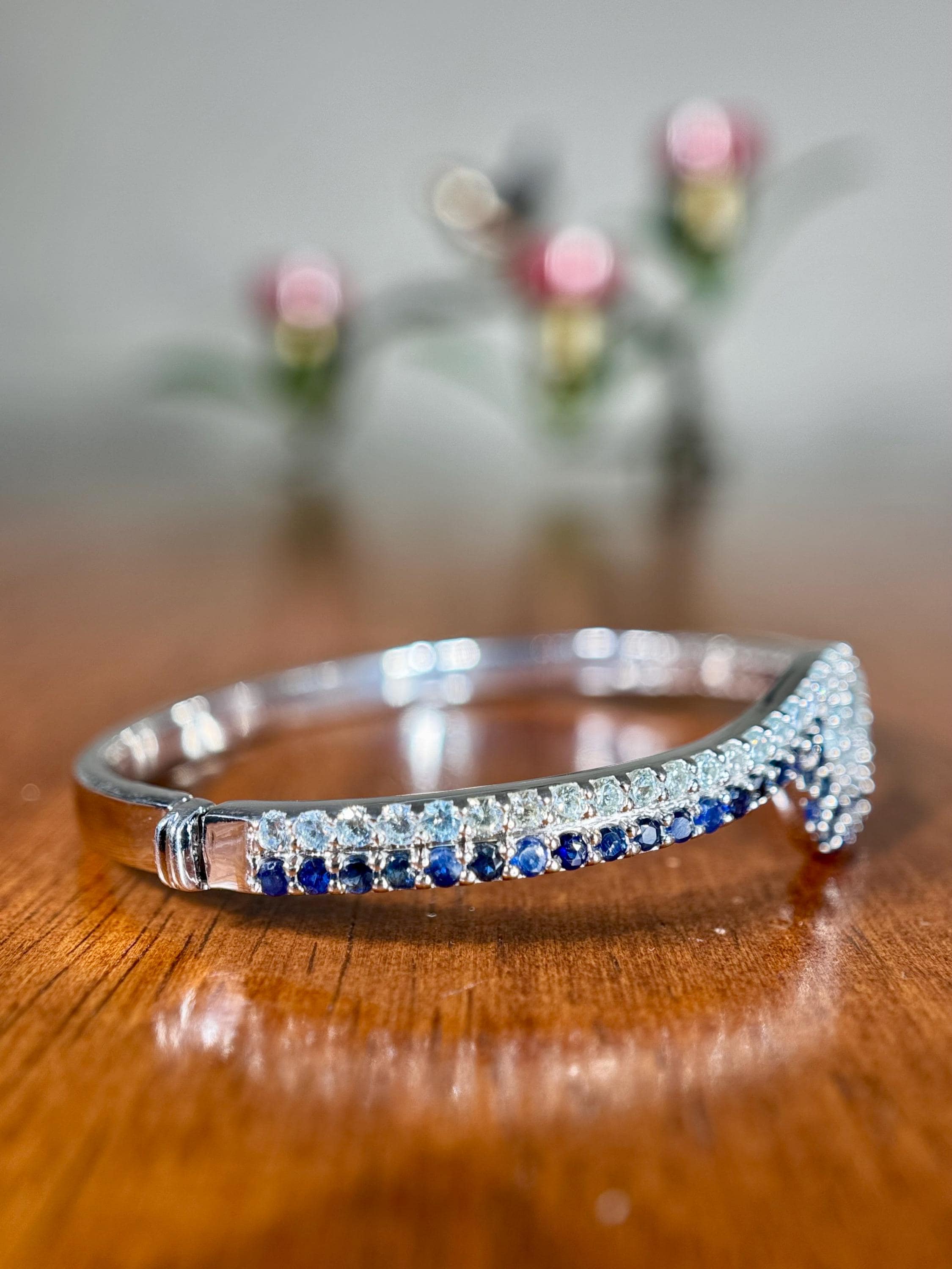 Sapphire and Aquamarine Wave Bangle Bracelet