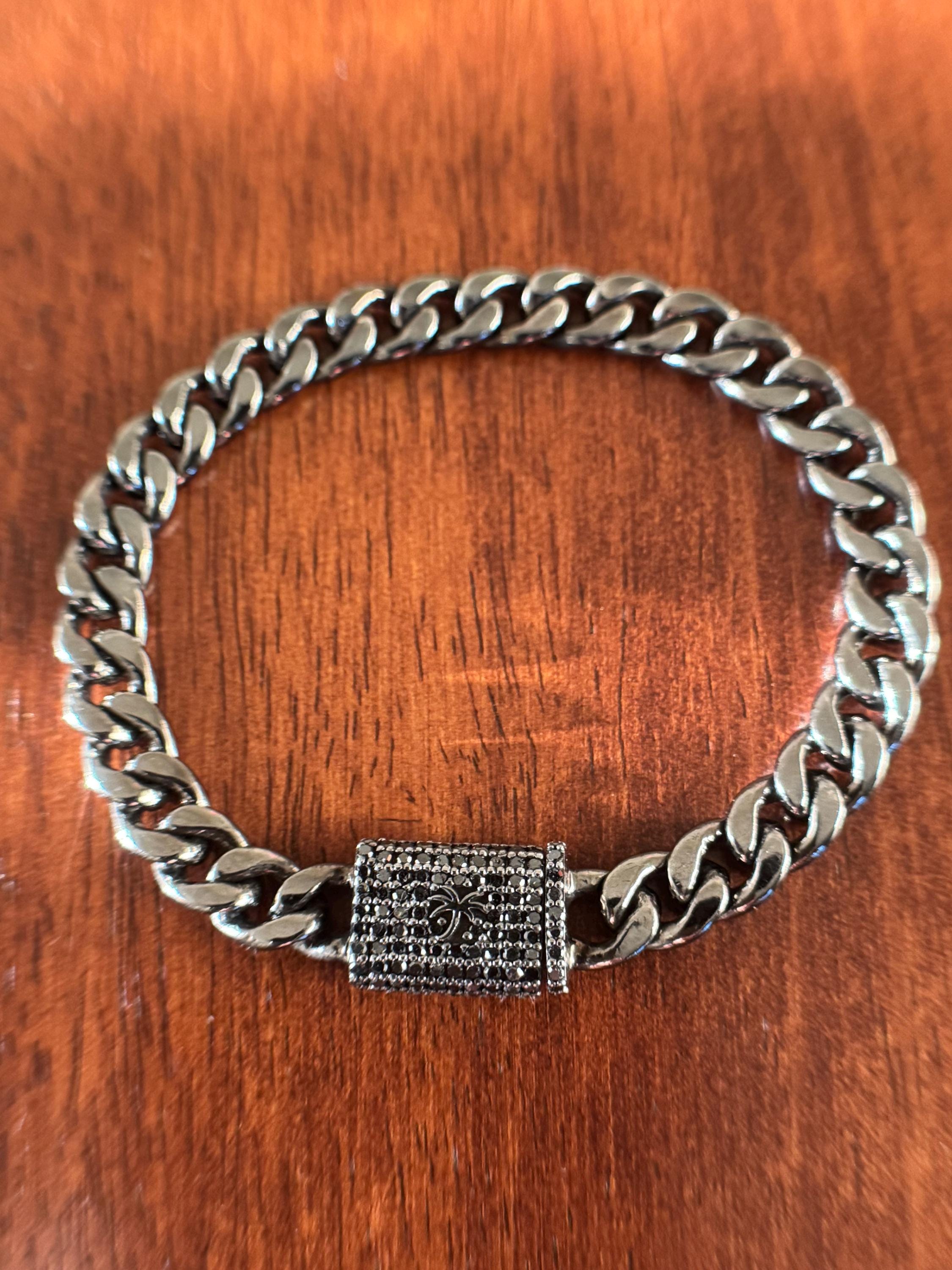 Black Diamond Cuban Chain Bracelet on Black Silver – 1.1ct Natural Diamonds