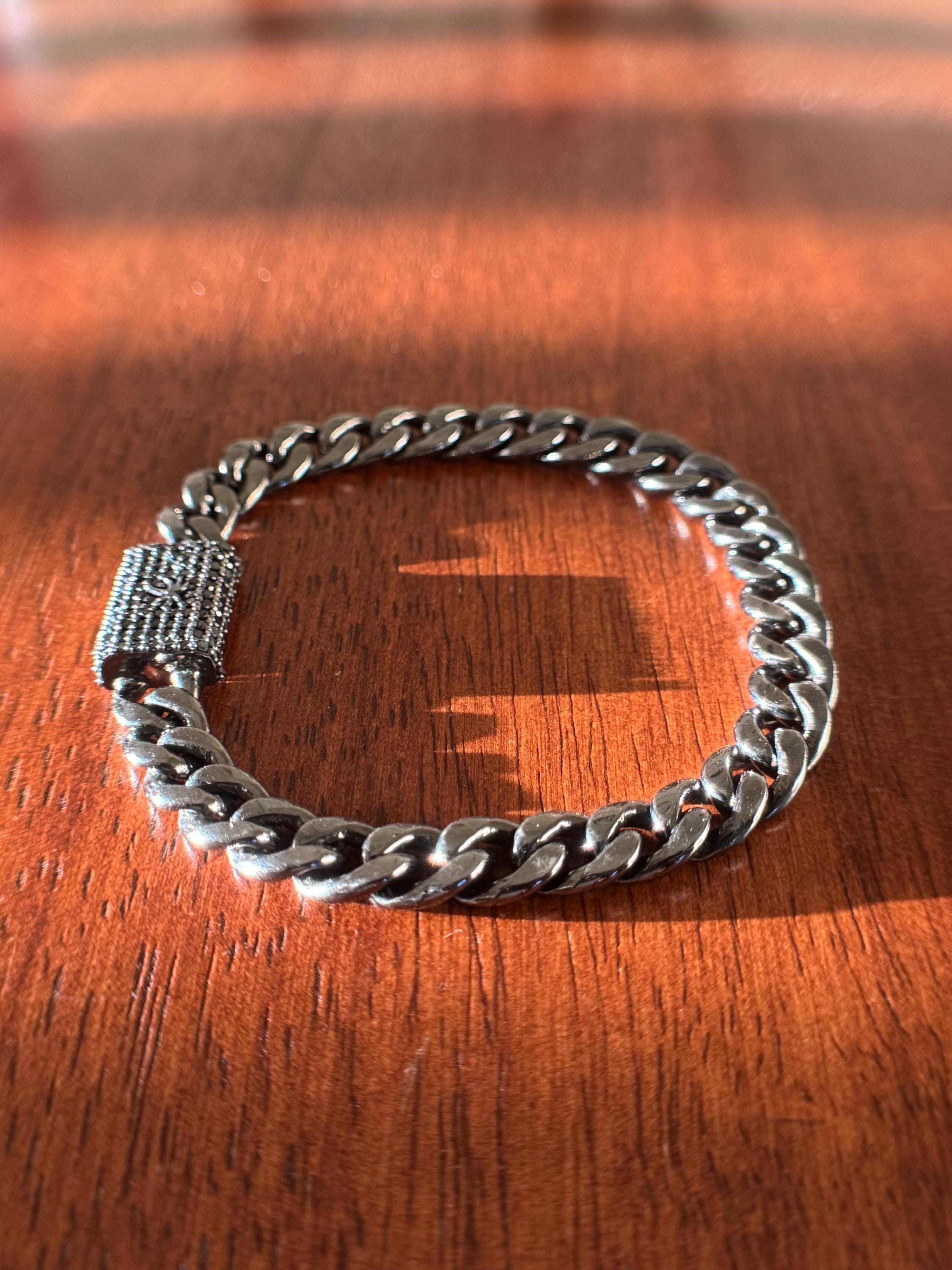 Black Diamond Cuban Chain Bracelet on Black Silver – 1.1ct Natural Diamonds