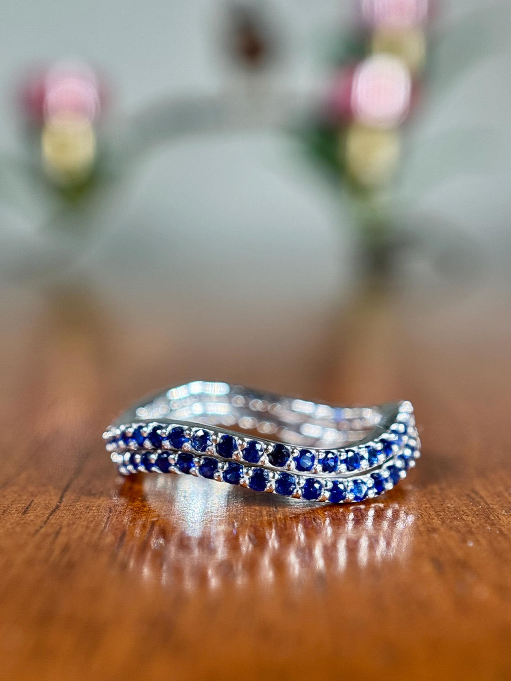 Blue Sapphire Stacking Wave Ring