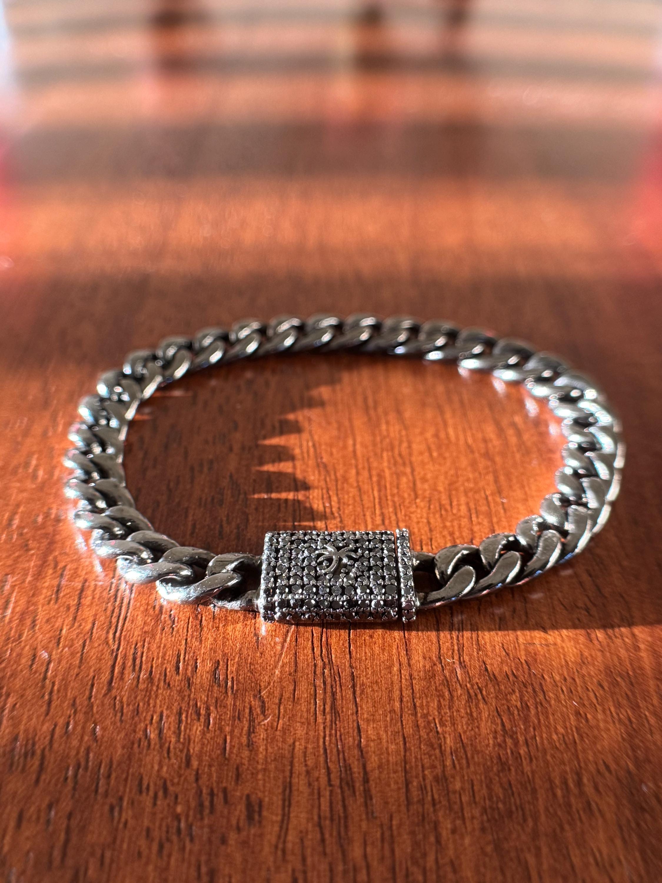 Black Diamond Cuban Chain Bracelet on Black Silver – 1.1ct Natural Diamonds