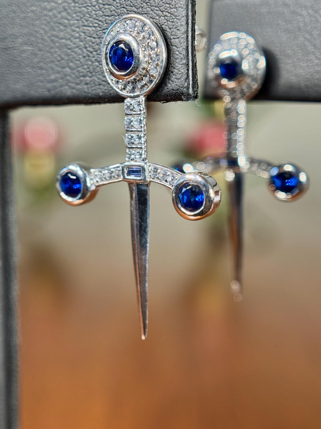 Sapphire and Aquamarine Bandit’s Dagger Screwback Earrings