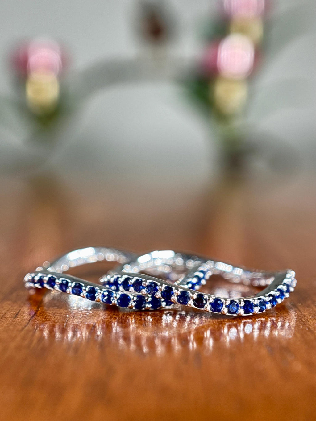 Blue Sapphire Stacking Wave Ring